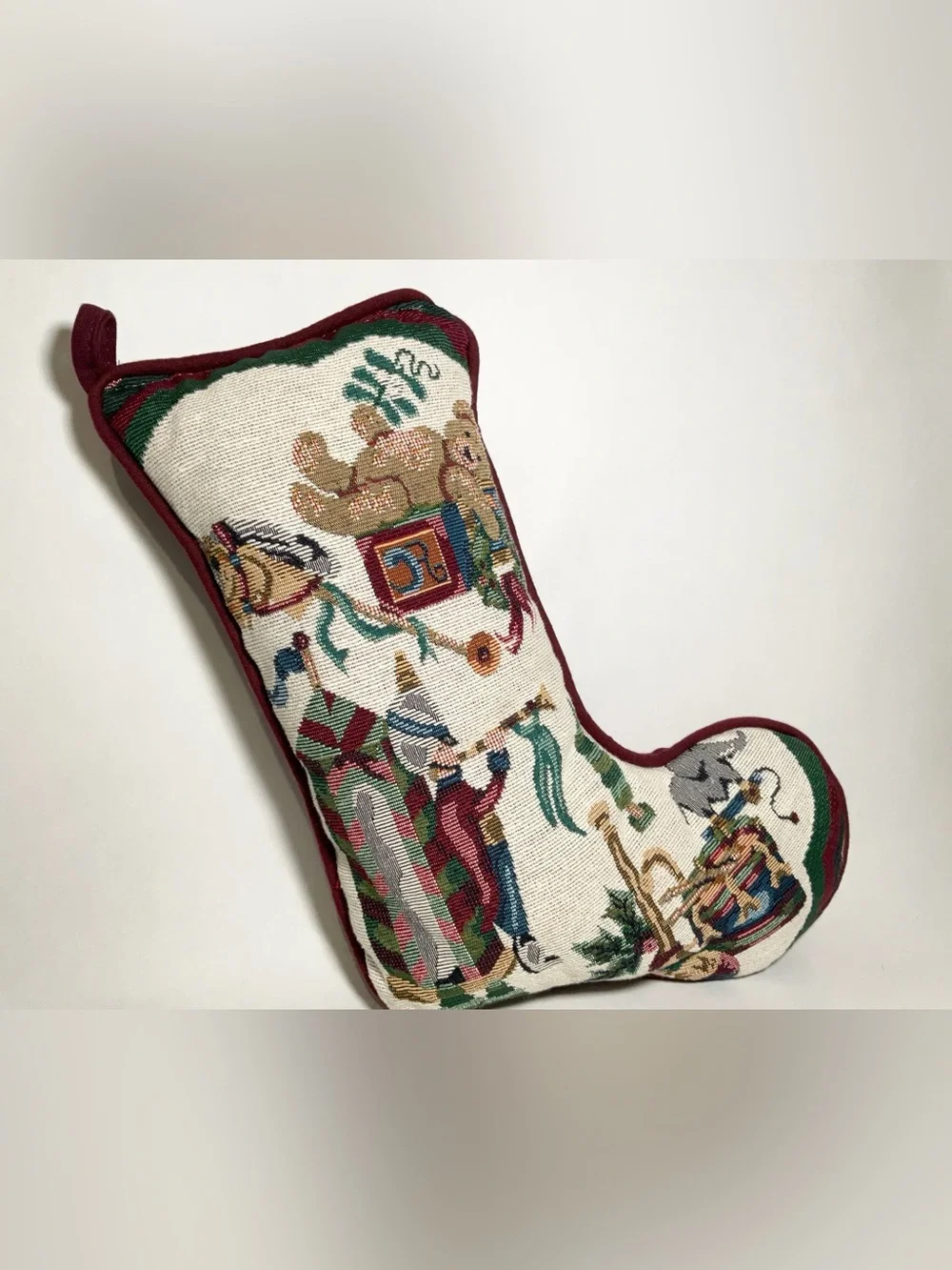 Vtg Needlepoint Christmas Stocking Accent Pillow Stuffed